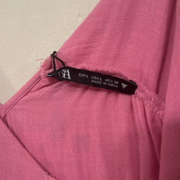 ZARA brand NEW with tags pink gauze cotton maxi dress with tie straps in Sz.L - Picture 5 of 9